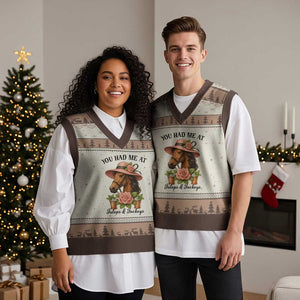 Funny Ky Derby Horse Racing V-Neck Knit Sweater Vest You Had Me At Juleps and Jockeys TS02 Mocha Mousse Print Your Wear