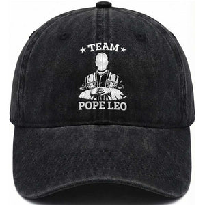 Team Pope Leo XIV Washed Cotton Baseball Cap Vintage Catholic Faith Historical Religious Support TS02 Print Your Wear