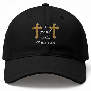 I Stand With Pope Leo Faith Graphic Baseball Cap Catholic Ornate Gold Cross TS02 Print Your Wear