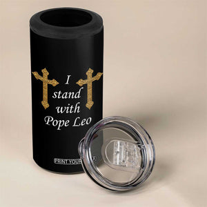 I Stand With Pope Leo Faith Graphic 4 in 1 Can Cooler Tumbler Catholic Ornate Gold Cross TS02 Print Your Wear
