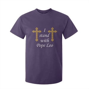 I Stand With Pope Leo Faith Graphic T Shirt For Kid Catholic Ornate Gold Cross TS02 Purple Print Your Wear