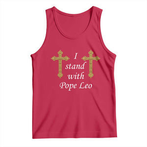 I Stand With Pope Leo Faith Graphic Tank Top Catholic Ornate Gold Cross TS02 Red Print Your Wear