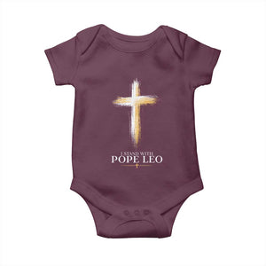 I Stand With Pope Leo Brushstroke Cross Baby Onesie Religious Christian Witness TS02 Maroon Print Your Wear