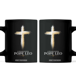 I Stand With Pope Leo Brushstroke Cross Coffee Mug Religious Christian Witness TS02 Black Print Your Wear