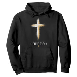 I Stand With Pope Leo Brushstroke Cross Hoodie Religious Christian Witness TS02 Black Print Your Wear