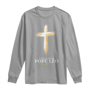 I Stand With Pope Leo Brushstroke Cross Long Sleeve Shirt Religious Christian Witness TS02 Sport Gray Print Your Wear