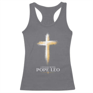 I Stand With Pope Leo Brushstroke Cross Racerback Tank Top Religious Christian Witness TS02 Charcoal Print Your Wear