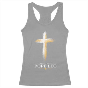 I Stand With Pope Leo Brushstroke Cross Racerback Tank Top Religious Christian Witness TS02 Sport Gray Print Your Wear