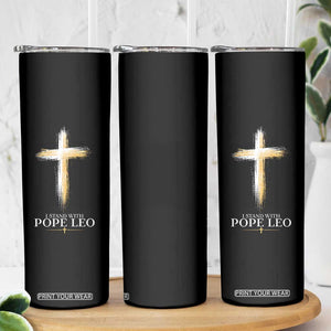 I Stand With Pope Leo Brushstroke Cross Skinny Tumbler Religious Christian Witness TS02 Print Your Wear
