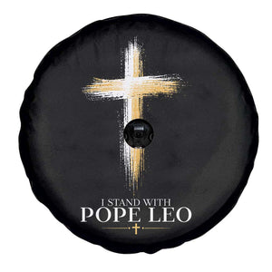 I Stand With Pope Leo Brushstroke Cross Spare Tire Cover Religious Christian Witness TS02 Print Your Wear