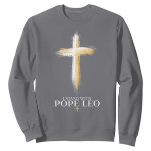 I Stand With Pope Leo Brushstroke Cross Sweatshirt Religious Christian Witness TS02 Charcoal Print Your Wear