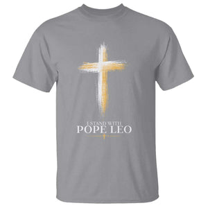 I Stand With Pope Leo Brushstroke Cross T Shirt Religious Christian Witness TS02 Sport Gray Print Your Wear