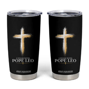 I Stand With Pope Leo Brushstroke Cross Tumbler Cup Religious Christian Witness TS02 Black Print Your Wear