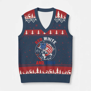Red White And Bruh Fishing V-Neck Knit Sweater Vest Funny Patriotic Bass 4th Of July American Flag TS02 Navy Red Print Your Wear
