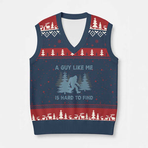 Funny Bigfoot Sasquatch V-Neck Knit Sweater Vest A Guy Like Me Is Hard To Find Forest Silhouette TS02 Navy Red Print Your Wear
