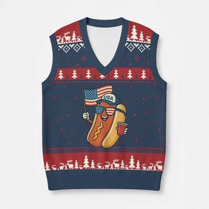 Cool Patriotic Hot Dog V-Neck Knit Sweater Vest Funny 4th of July Cookout 4th of July American Flag TS02 Navy Red Print Your Wear