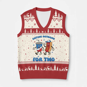 Eating Hotdogs for Two V-Neck Knit Sweater Vest Cute Pregnancy Announcement Patriotic 4th Of July TS02 Beige Red Print Your Wear