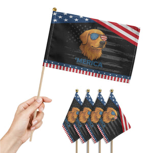 Patriotic Dog 'Merica Patriotic Handheld Flag Golden Retriever Sunglasses Funny 4th Of July TS02 Print Your Wear