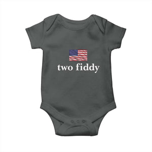 Two Fiddy America 250th Anniversary Minimalist Baby Onesie Funny US American Flag Slang 1776 to 2026 Semiquincentennial