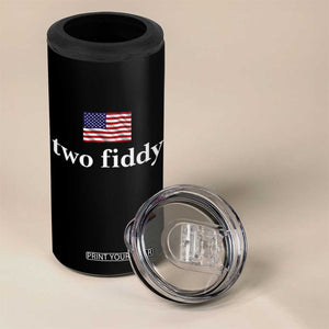 Two Fiddy America 250th Anniversary Minimalist 4 in 1 Can Cooler Tumbler Funny US American Flag Slang 1776 to 2026 Semiquincentennial
