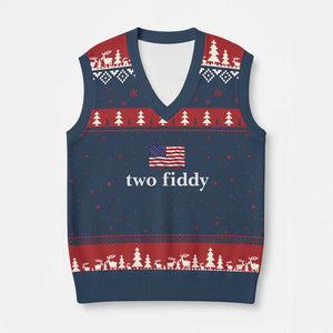 Two Fiddy America 250th Anniversary Minimalist V-Neck Knit Sweater Vest Funny US American Flag Slang 1776 to 2026 Semiquincentennial