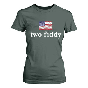 Two Fiddy America 250th Anniversary Minimalist T Shirt For Women Funny US American Flag Slang 1776 to 2026 Semiquincentennial