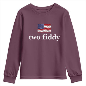 Two Fiddy America 250th Anniversary Minimalist Youth Sweatshirt Funny US American Flag Slang 1776 to 2026 Semiquincentennial