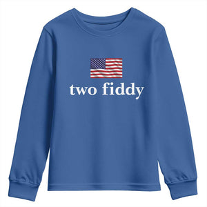 Two Fiddy America 250th Anniversary Minimalist Youth Sweatshirt Funny US American Flag Slang 1776 to 2026 Semiquincentennial