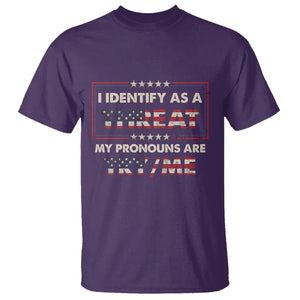 Funny Pronoun T Shirt I Identify As A Threat My Pronouns Are Try Me American Flag TS02 Purple Printyourwear