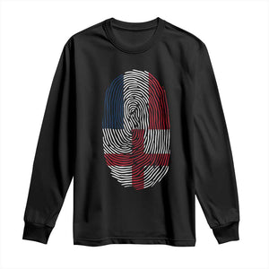 Proud France England Flag Fingerprint DNA Graphic Long Sleeve Shirt French Anglo English Heritage Roots Dual Patriotism