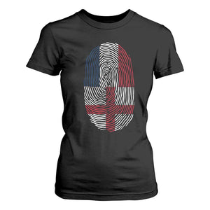 Proud France England Flag Fingerprint DNA Graphic T Shirt For Women French Anglo English Heritage Roots Dual Patriotism