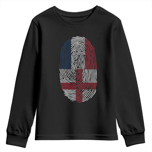 Proud France England Flag Fingerprint DNA Graphic Youth Sweatshirt French Anglo English Heritage Roots Dual Patriotism