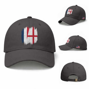 Vintage Grunge France England Flag Brush Stroke Graphic Baseball Cap French Anglo English Heritage Pride Match Day TS02 Baseball Cap Universal Fit Dark Gray Print Your Wear
