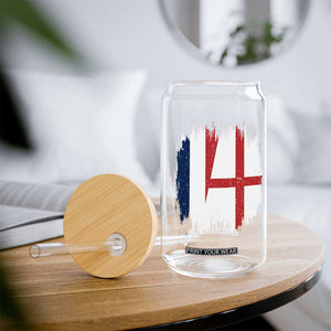 Vintage Grunge France England Flag Brush Stroke Graphic Glass Can French Anglo English Heritage Pride Match Day TS02 Print Your Wear