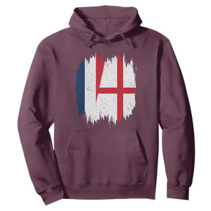 Vintage Grunge France England Flag Brush Stroke Graphic Hoodie French Anglo English Heritage Pride Match Day