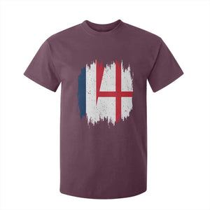 Vintage Grunge France England Flag Brush Stroke Graphic T Shirt For Kid French Anglo English Heritage Pride Match Day