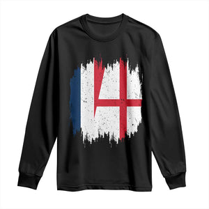 Vintage Grunge France England Flag Brush Stroke Graphic Long Sleeve Shirt French Anglo English Heritage Pride Match Day