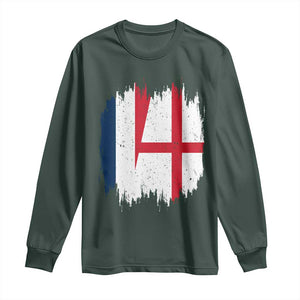 Vintage Grunge France England Flag Brush Stroke Graphic Long Sleeve Shirt French Anglo English Heritage Pride Match Day