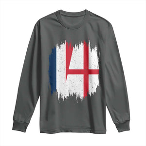 Vintage Grunge France England Flag Brush Stroke Graphic Long Sleeve Shirt French Anglo English Heritage Pride Match Day