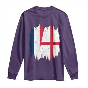 Vintage Grunge France England Flag Brush Stroke Graphic Long Sleeve Shirt French Anglo English Heritage Pride Match Day