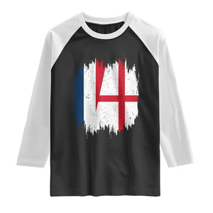 Vintage Grunge France England Flag Brush Stroke Graphic Raglan Shirt French Anglo English Heritage Pride Match Day TS02 Black White Print Your Wear