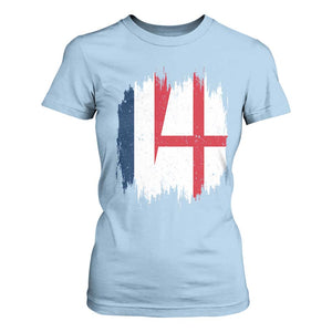 Vintage Grunge France England Flag Brush Stroke Graphic T Shirt For Women French Anglo English Heritage Pride Match Day