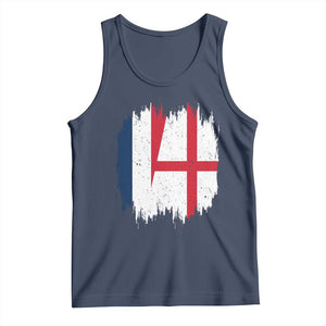 Vintage Grunge France England Flag Brush Stroke Graphic Tank Top French Anglo English Heritage Pride Match Day TS02 Navy Print Your Wear
