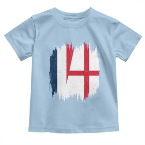 Vintage Grunge France England Flag Brush Stroke Graphic Toddler T Shirt French Anglo English Heritage Pride Match Day TS02 Light Blue Print Your Wear