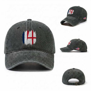 Vintage Grunge France England Flag Brush Stroke Graphic Washed Cotton Baseball Cap French Anglo English Heritage Pride Match Day TS02 Washed Cap Universal Fit Dark Green Print Your Wear
