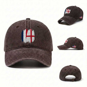 Vintage Grunge France England Flag Brush Stroke Graphic Washed Cotton Baseball Cap French Anglo English Heritage Pride Match Day TS02 Washed Cap Universal Fit Dark Brown Print Your Wear