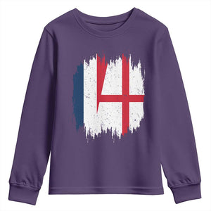 Vintage Grunge France England Flag Brush Stroke Graphic Youth Sweatshirt French Anglo English Heritage Pride Match Day