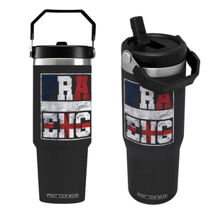 FRA ENG France England Flag Graphic Flip Straw Tumbler French English Country Pride TS02 One Size: 30 oz Black Print Your Wear