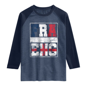 FRA ENG France England Flag Graphic Raglan Shirt French English Country Pride TS02 Heather Denim Navy Print Your Wear