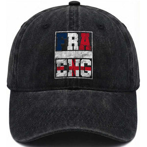 FRA ENG France England Flag Graphic Washed Cotton Baseball Cap French English Country Pride TS02 Print Your Wear